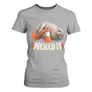 Funny Neil The Seal Nailed It Meme T Shirt For Women Cute Chaotic Viral Elephant Seal Traffic Cone Pun TS02 Sport Gray Print Your Wear
