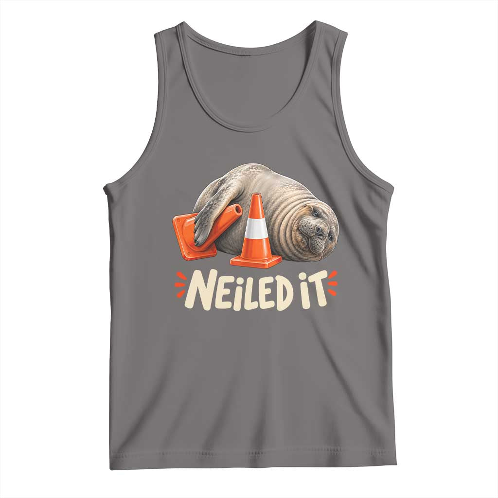 Funny Neil The Seal Nailed It Meme Tank Top Cute Chaotic Viral Elephant Seal Traffic Cone Pun TS02 Deep Heather Print Your Wear