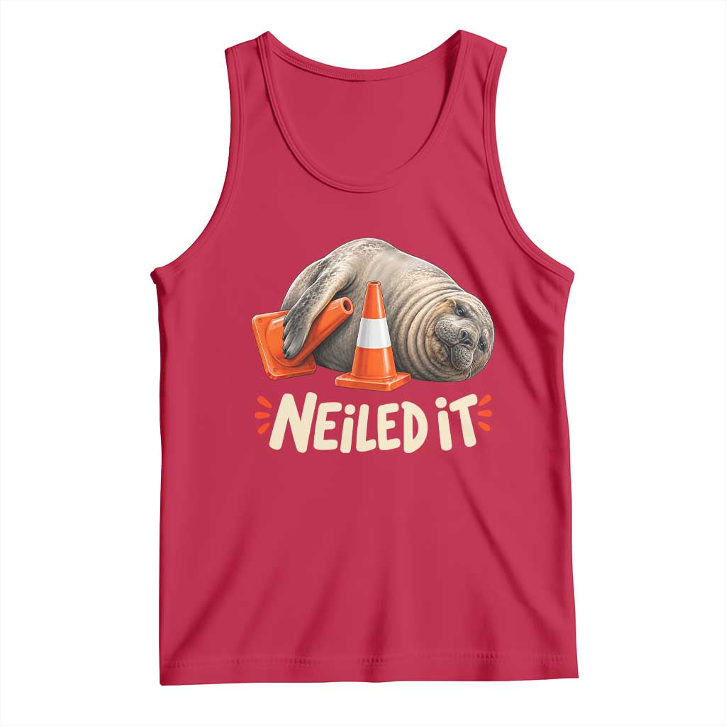 Funny Neil The Seal Nailed It Meme Tank Top Cute Chaotic Viral Elephant Seal Traffic Cone Pun TS02 Red Print Your Wear