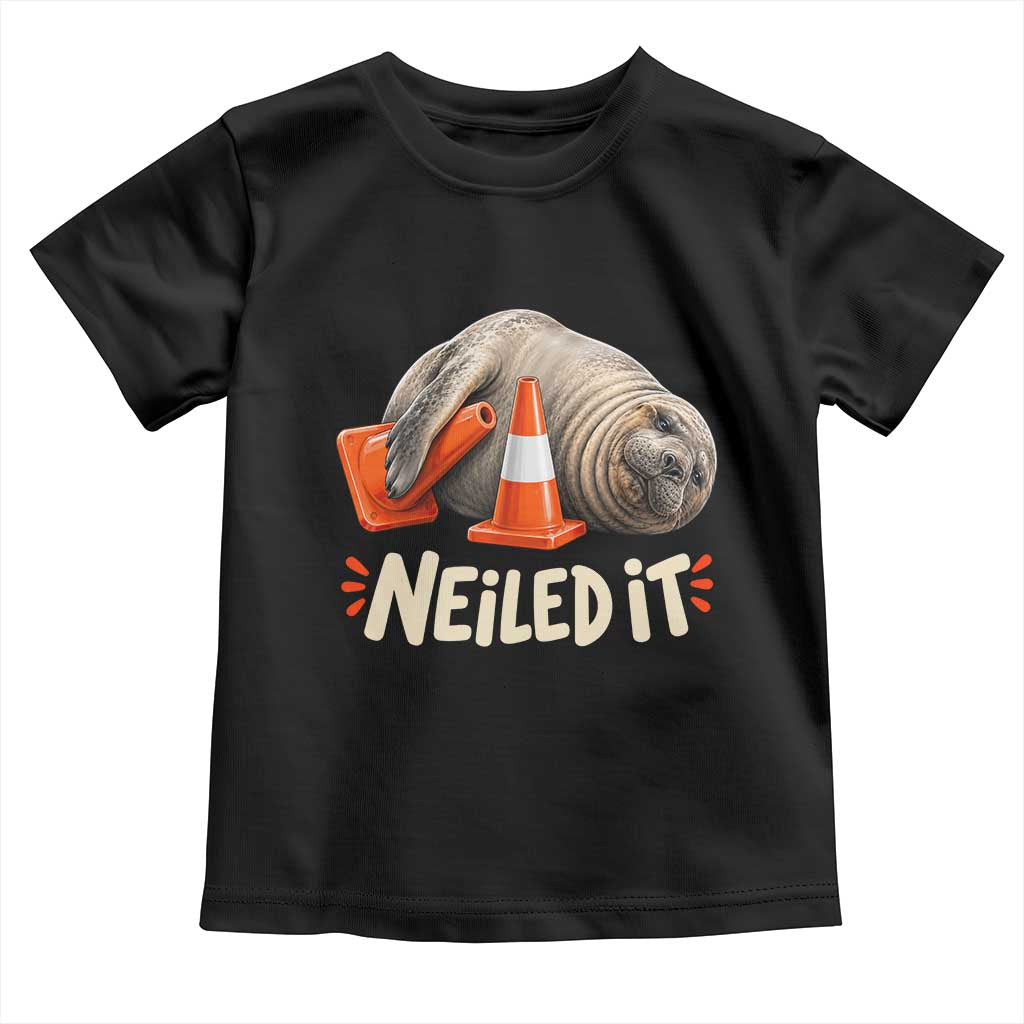Funny Neil The Seal Nailed It Meme Toddler T Shirt Cute Chaotic Viral Elephant Seal Traffic Cone Pun TS02 Black Print Your Wear