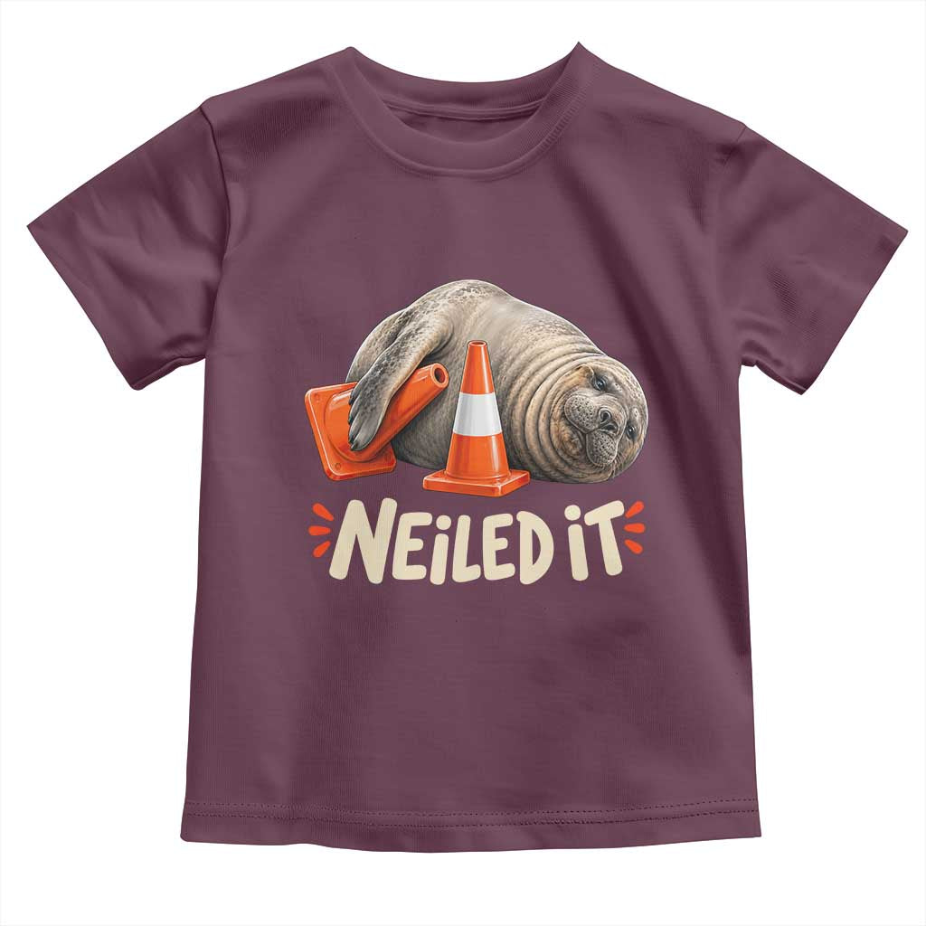 Funny Neil The Seal Nailed It Meme Toddler T Shirt Cute Chaotic Viral Elephant Seal Traffic Cone Pun TS02 Maroon Print Your Wear