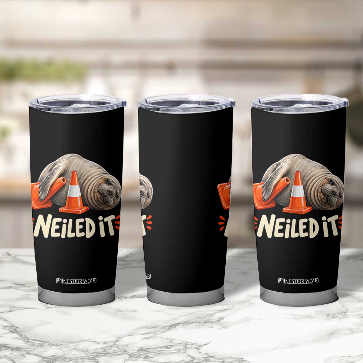 Funny Neil The Seal Nailed It Meme Tumbler Cup Cute Chaotic Viral Elephant Seal Traffic Cone Pun TS02 Print Your Wear