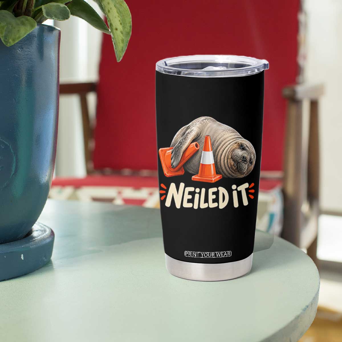 Funny Neil The Seal Nailed It Meme Tumbler Cup Cute Chaotic Viral Elephant Seal Traffic Cone Pun TS02 Print Your Wear