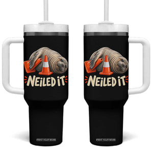 Funny Neil The Seal Nailed It Meme Tumbler With Handle Cute Chaotic Viral Elephant Seal Traffic Cone Pun TS02 One Size: 40 oz Black Print Your Wear