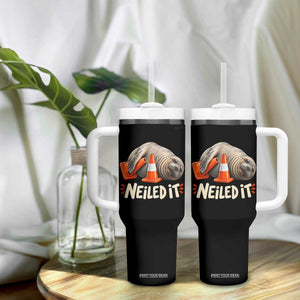 Funny Neil The Seal Nailed It Meme Tumbler With Handle Cute Chaotic Viral Elephant Seal Traffic Cone Pun TS02 Print Your Wear