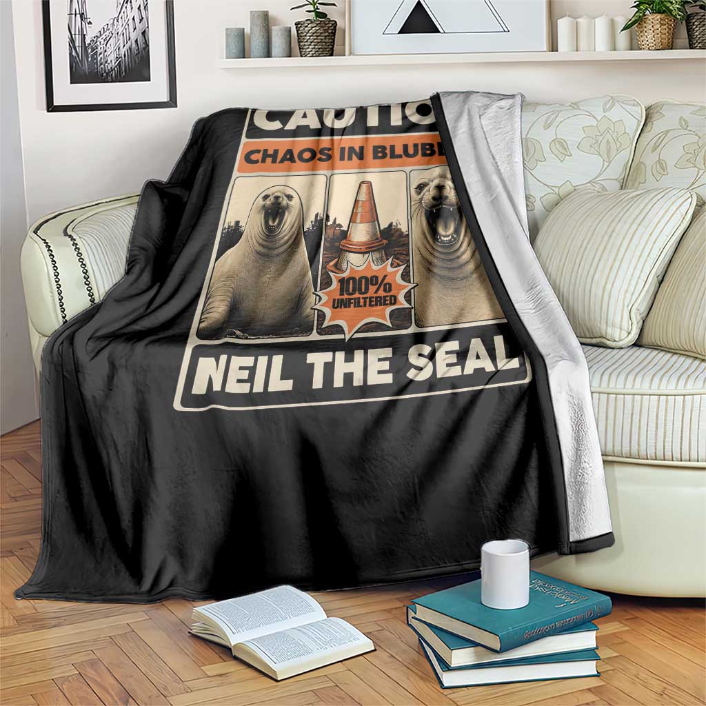 Retro Neil the Seal Caution Chaos in Blubber Throw Blanket Funny Viral Chaotic Elephant Seal Traffic Cone Meme TS02 Print Your Wear