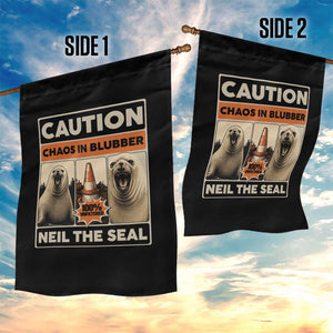 Retro Neil the Seal Caution Chaos in Blubber Garden Flag Funny Viral Chaotic Elephant Seal Traffic Cone Meme TS02 Print Your Wear
