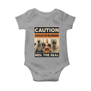 Retro Neil the Seal Caution Chaos in Blubber Baby Onesie Funny Viral Chaotic Elephant Seal Traffic Cone Meme TS02 Sport Gray Print Your Wear