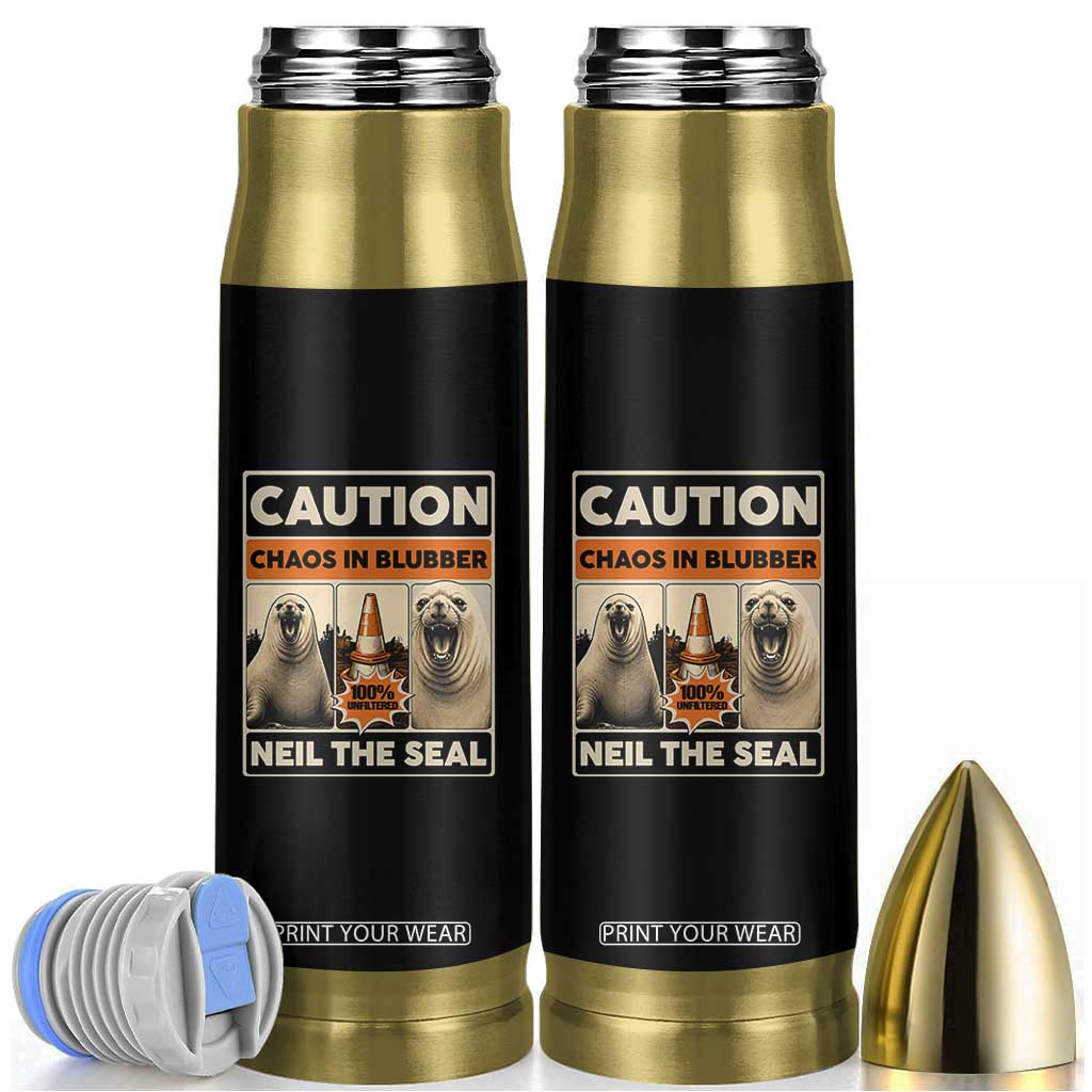 Retro Neil the Seal Caution Chaos in Blubber Bullet Tumbler Funny Viral Chaotic Elephant Seal Traffic Cone Meme TS02 Black Print Your Wear
