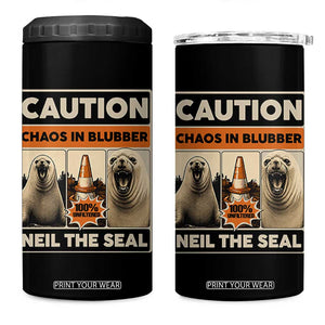 Retro Neil the Seal Caution Chaos in Blubber 4 in 1 Can Cooler Tumbler Funny Viral Chaotic Elephant Seal Traffic Cone Meme TS02 One Size: 16 oz Black Print Your Wear