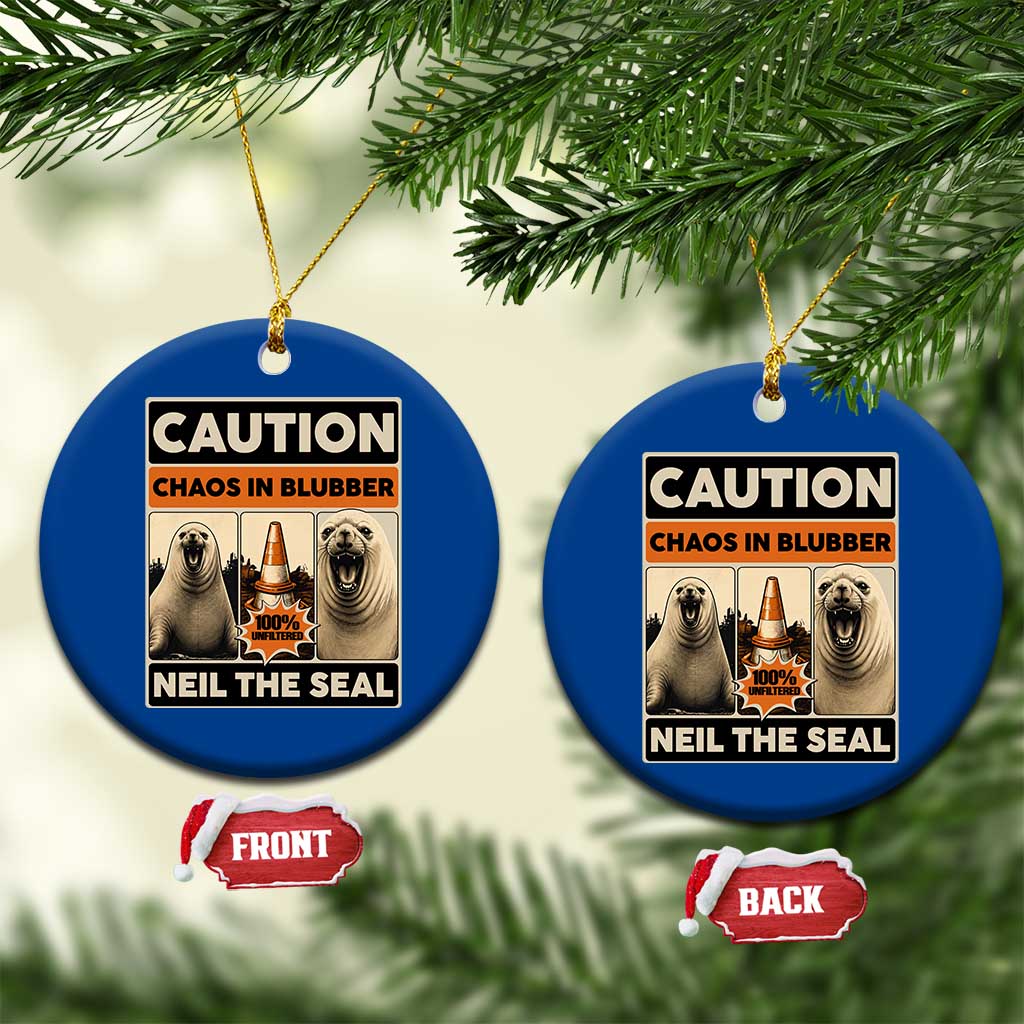 Retro Neil the Seal Caution Chaos in Blubber Ceramic Ornament Funny Viral Chaotic Elephant Seal Traffic Cone Meme TS02 1pc Blue Print Your Wear