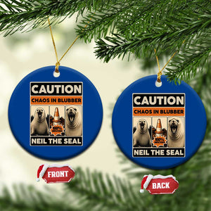 Retro Neil the Seal Caution Chaos in Blubber Ceramic Ornament Funny Viral Chaotic Elephant Seal Traffic Cone Meme TS02 1pc Blue Print Your Wear