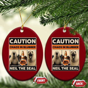Retro Neil the Seal Caution Chaos in Blubber Ceramic Ornament Funny Viral Chaotic Elephant Seal Traffic Cone Meme TS02 Print Your Wear