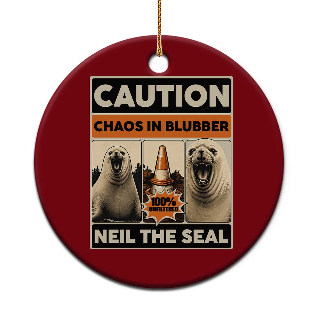 Retro Neil the Seal Caution Chaos in Blubber Ceramic Ornament Funny Viral Chaotic Elephant Seal Traffic Cone Meme TS02 1pc Red Print Your Wear