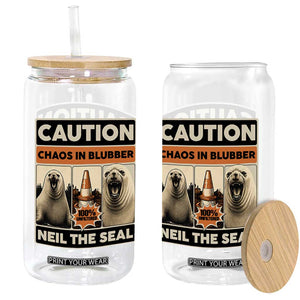 Retro Neil the Seal Caution Chaos in Blubber Glass Can Funny Viral Chaotic Elephant Seal Traffic Cone Meme TS02 Print Your Wear
