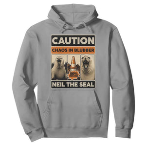Retro Neil the Seal Caution Chaos in Blubber Hoodie Funny Viral Chaotic Elephant Seal Traffic Cone Meme TS02 Sport Gray Print Your Wear