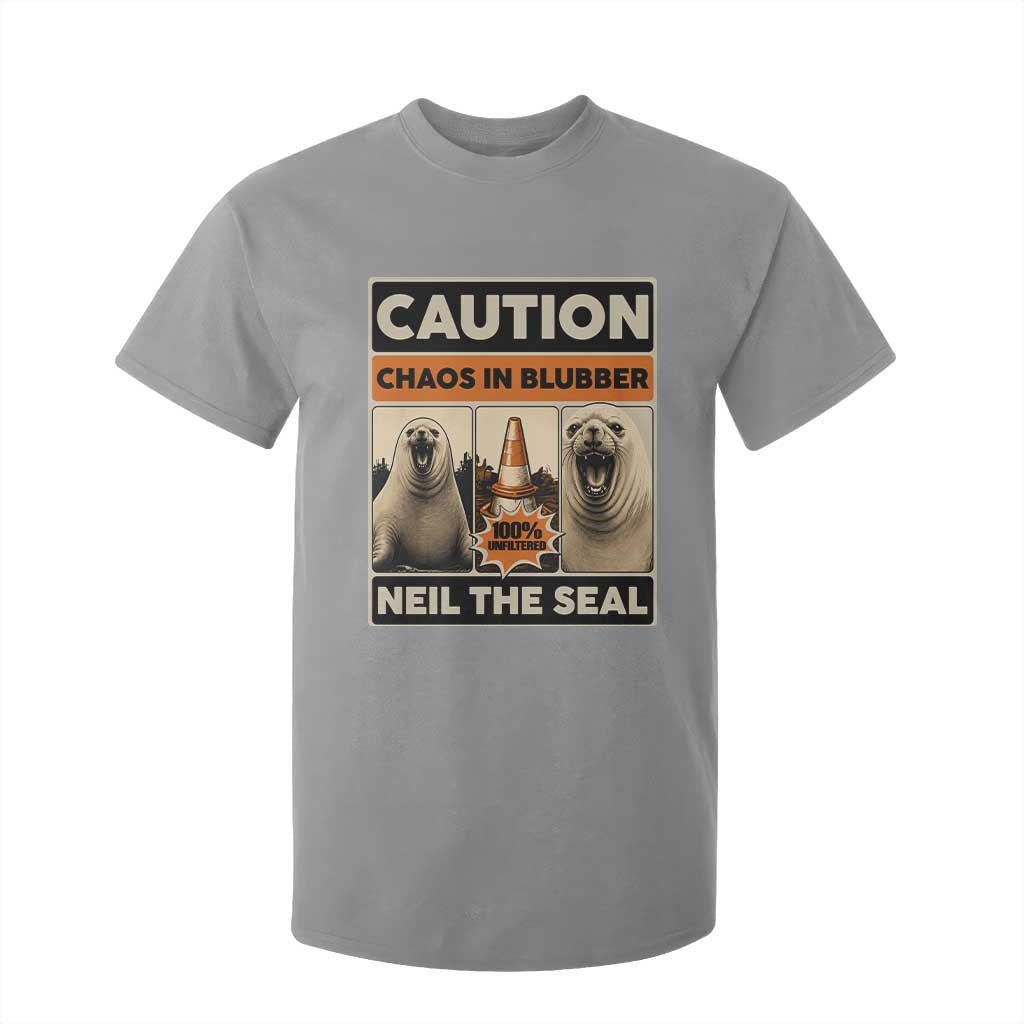 Retro Neil the Seal Caution Chaos in Blubber T Shirt For Kid Funny Viral Chaotic Elephant Seal Traffic Cone Meme TS02 Sport Gray Print Your Wear