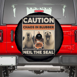 Retro Neil the Seal Caution Chaos in Blubber Spare Tire Cover Funny Viral Chaotic Elephant Seal Traffic Cone Meme TS02 Black Print Your Wear
