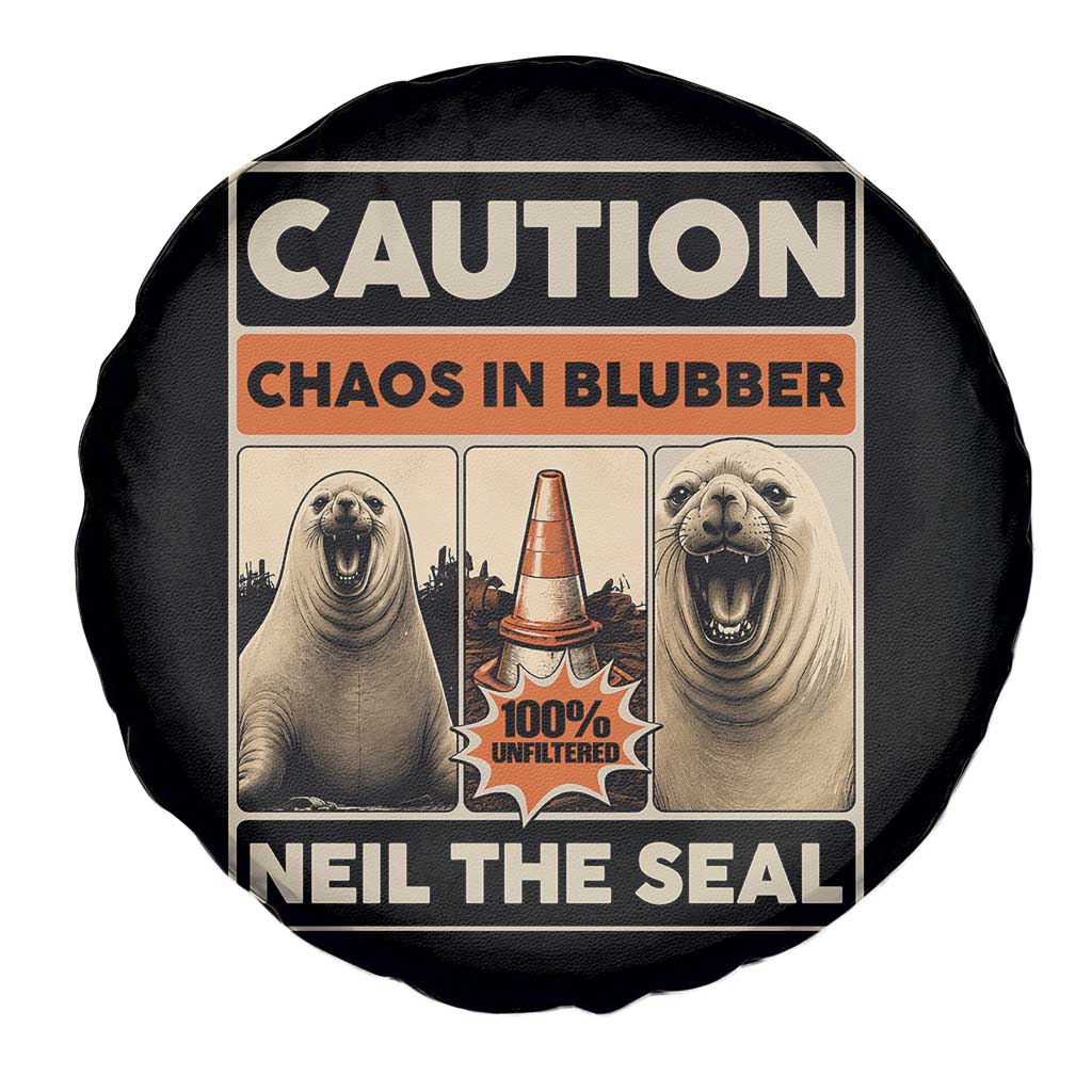 Retro Neil the Seal Caution Chaos in Blubber Spare Tire Cover Funny Viral Chaotic Elephant Seal Traffic Cone Meme TS02 Print Your Wear