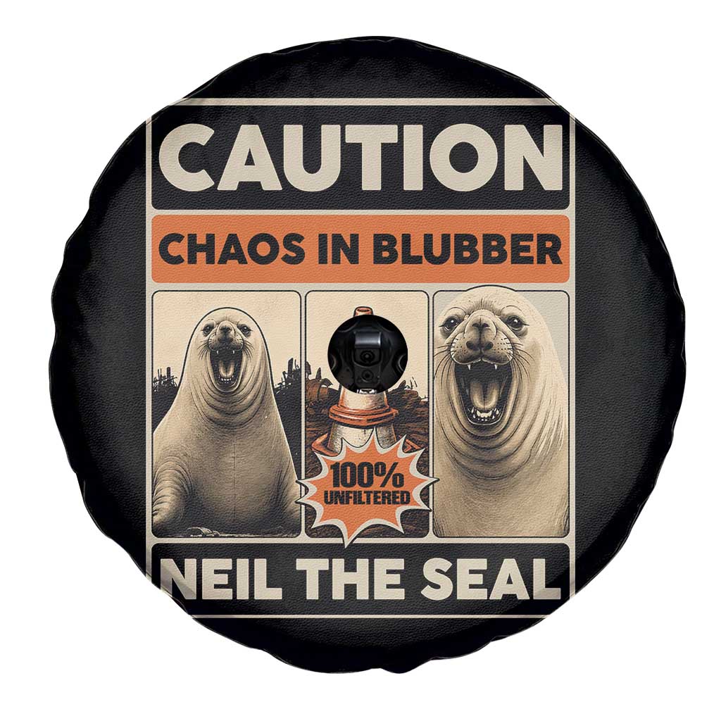 Retro Neil the Seal Caution Chaos in Blubber Spare Tire Cover Funny Viral Chaotic Elephant Seal Traffic Cone Meme TS02 Print Your Wear