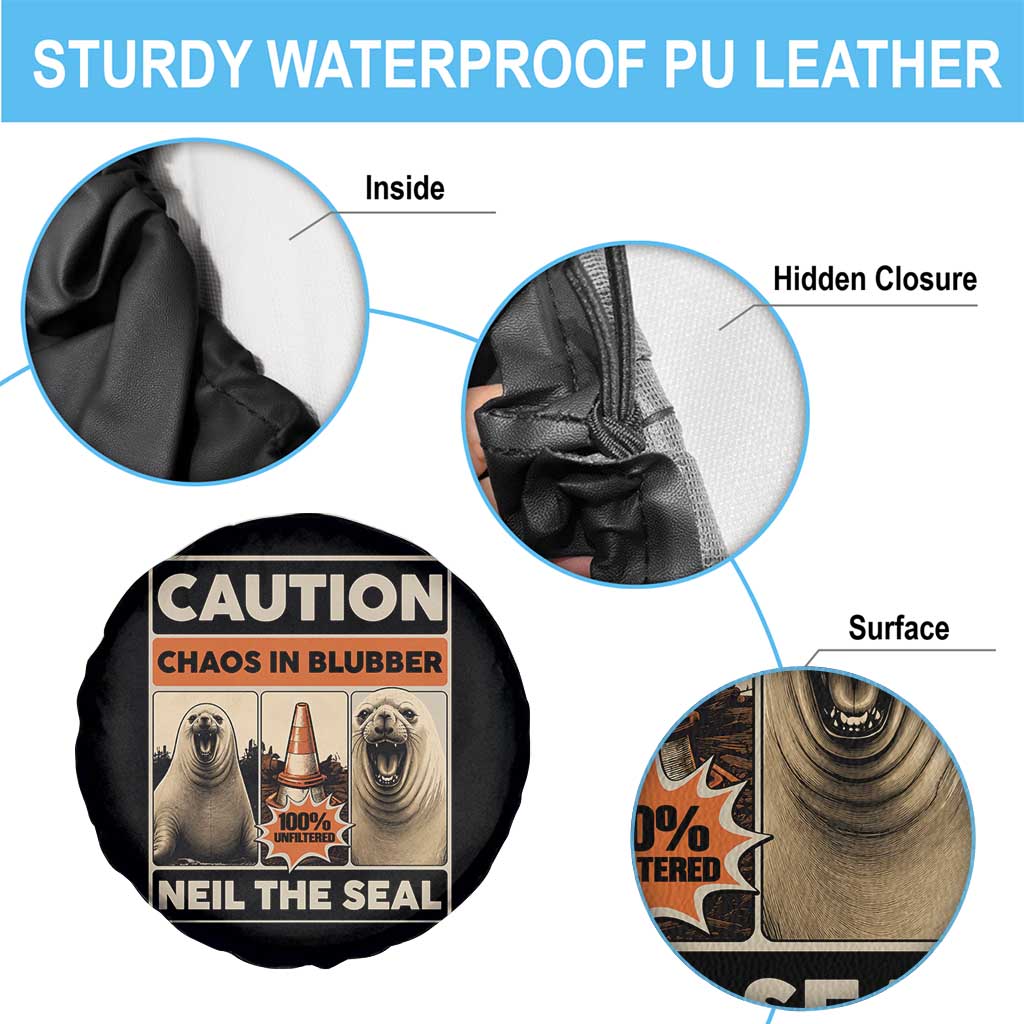 Retro Neil the Seal Caution Chaos in Blubber Spare Tire Cover Funny Viral Chaotic Elephant Seal Traffic Cone Meme TS02 Print Your Wear