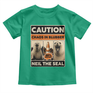 Retro Neil the Seal Caution Chaos in Blubber Toddler T Shirt Funny Viral Chaotic Elephant Seal Traffic Cone Meme TS02 Irish Green Print Your Wear