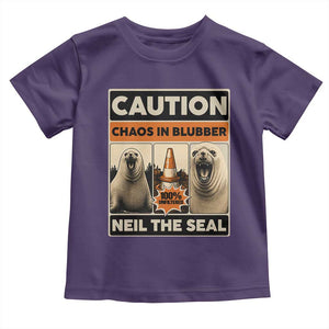 Retro Neil the Seal Caution Chaos in Blubber Toddler T Shirt Funny Viral Chaotic Elephant Seal Traffic Cone Meme TS02 Purple Print Your Wear