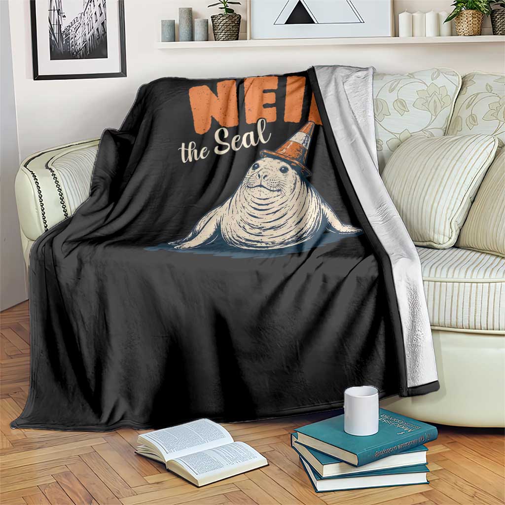 Vintage Neil the Seal Wearing Traffic Cone Hat Meme Throw Blanket Cute Retro Viral Chaotic Southern Elephant Seal TS02 Print Your Wear