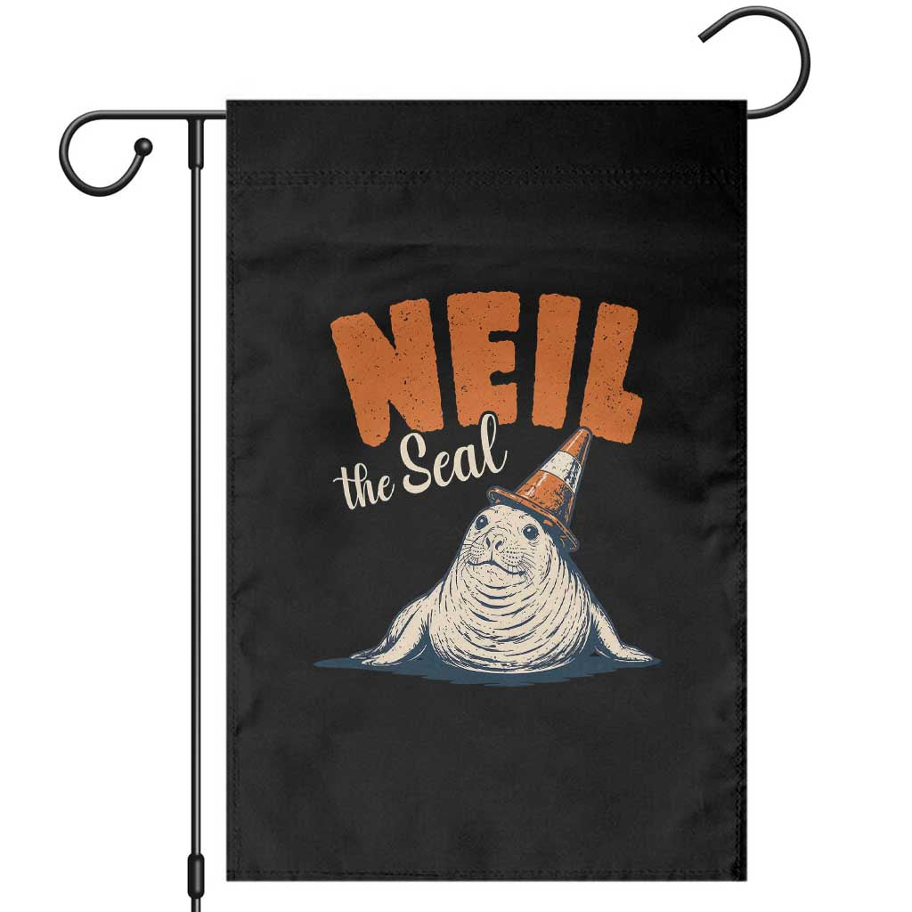 Vintage Neil the Seal Wearing Traffic Cone Hat Meme Garden Flag Cute Retro Viral Chaotic Southern Elephant Seal TS02 Black Print Your Wear