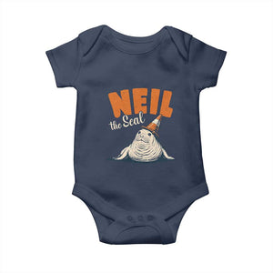 Vintage Neil the Seal Wearing Traffic Cone Hat Meme Baby Onesie Cute Retro Viral Chaotic Southern Elephant Seal TS02 Navy Print Your Wear