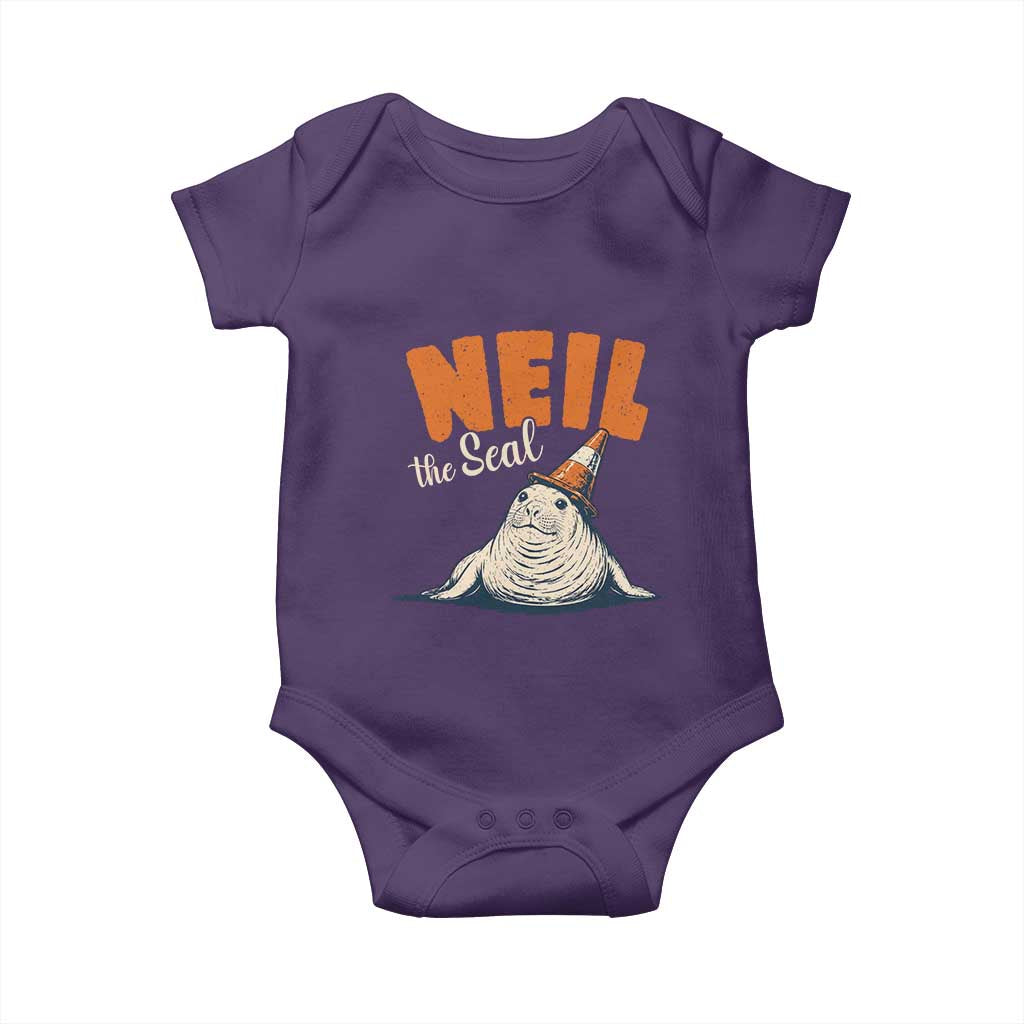 Vintage Neil the Seal Wearing Traffic Cone Hat Meme Baby Onesie Cute Retro Viral Chaotic Southern Elephant Seal TS02 Purple Print Your Wear