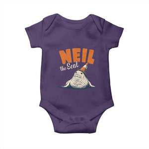 Vintage Neil the Seal Wearing Traffic Cone Hat Meme Baby Onesie Cute Retro Viral Chaotic Southern Elephant Seal TS02 Purple Print Your Wear
