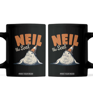 Vintage Neil the Seal Wearing Traffic Cone Hat Meme Coffee Mug Cute Retro Viral Chaotic Southern Elephant Seal TS02 Black Print Your Wear