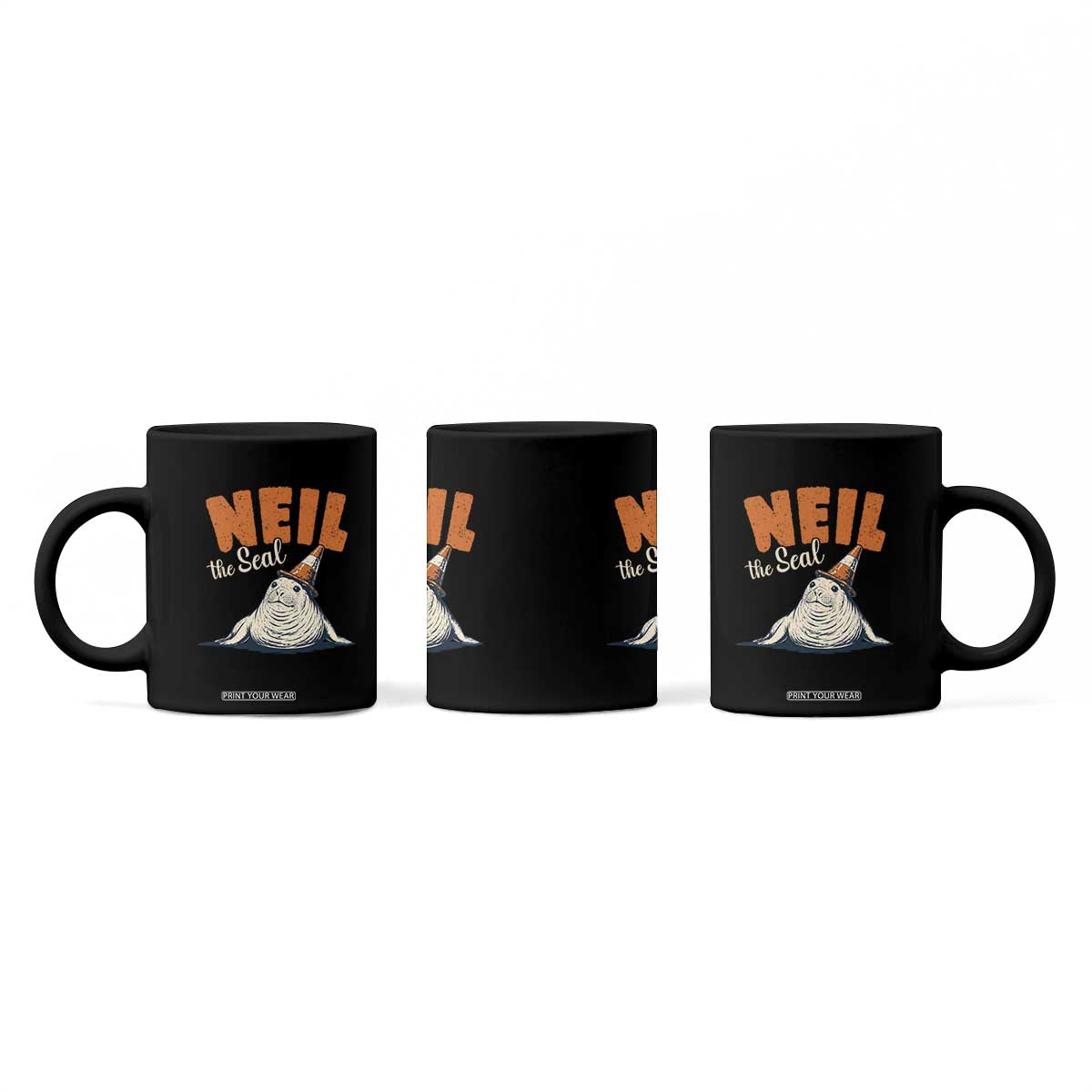 Vintage Neil the Seal Wearing Traffic Cone Hat Meme Coffee Mug Cute Retro Viral Chaotic Southern Elephant Seal TS02 Print Your Wear