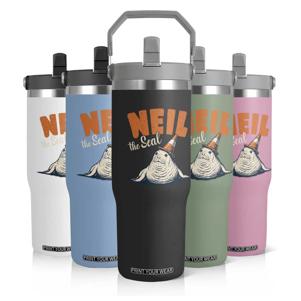 Vintage Neil the Seal Wearing Traffic Cone Hat Meme Flip Straw Tumbler Cute Retro Viral Chaotic Southern Elephant Seal TS02 Print Your Wear