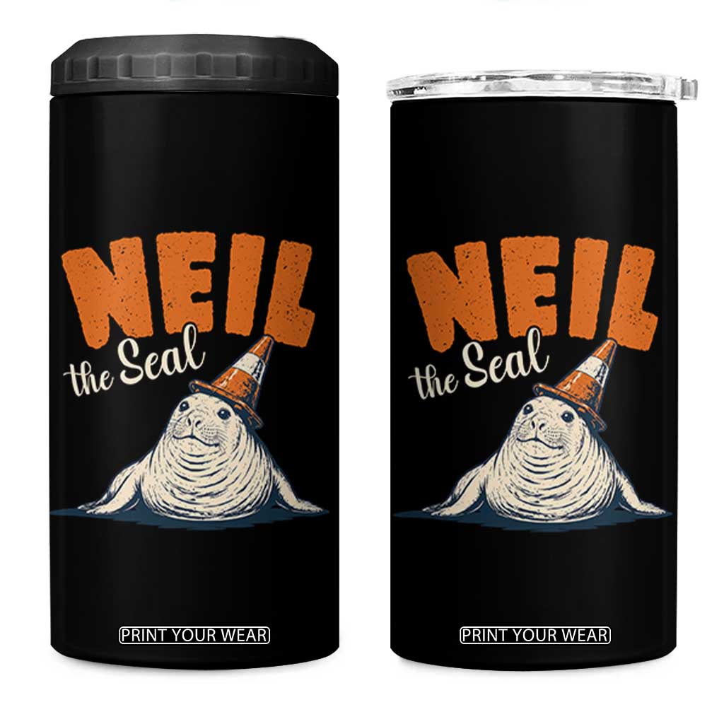 Vintage Neil the Seal Wearing Traffic Cone Hat Meme 4 in 1 Can Cooler Tumbler Cute Retro Viral Chaotic Southern Elephant Seal TS02 One Size: 16 oz Black Print Your Wear