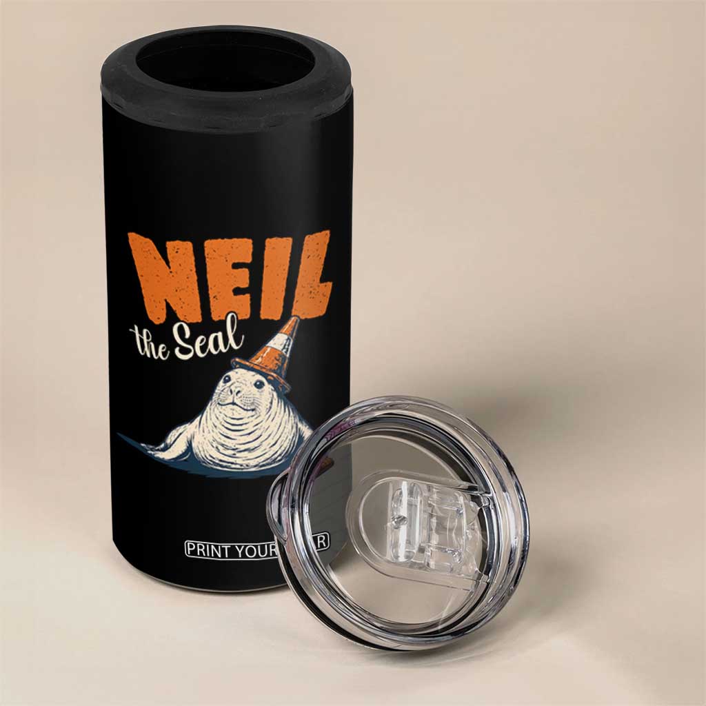 Vintage Neil the Seal Wearing Traffic Cone Hat Meme 4 in 1 Can Cooler Tumbler Cute Retro Viral Chaotic Southern Elephant Seal TS02 Print Your Wear