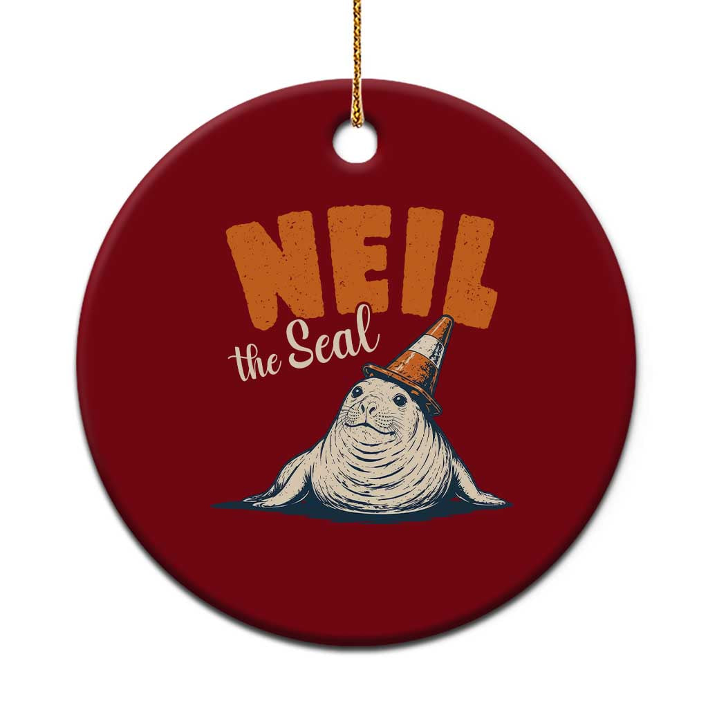 Vintage Neil the Seal Wearing Traffic Cone Hat Meme Ceramic Ornament Cute Retro Viral Chaotic Southern Elephant Seal TS02 1pc Red Print Your Wear