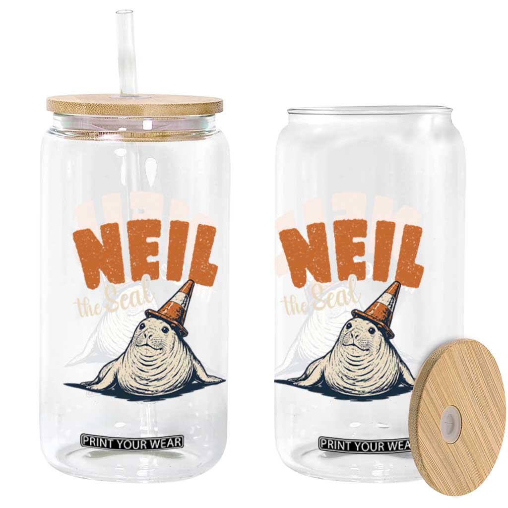 Vintage Neil the Seal Wearing Traffic Cone Hat Meme Glass Can Cute Retro Viral Chaotic Southern Elephant Seal TS02 Print Your Wear