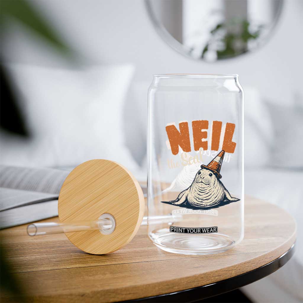Vintage Neil the Seal Wearing Traffic Cone Hat Meme Glass Can Cute Retro Viral Chaotic Southern Elephant Seal TS02 Print Your Wear