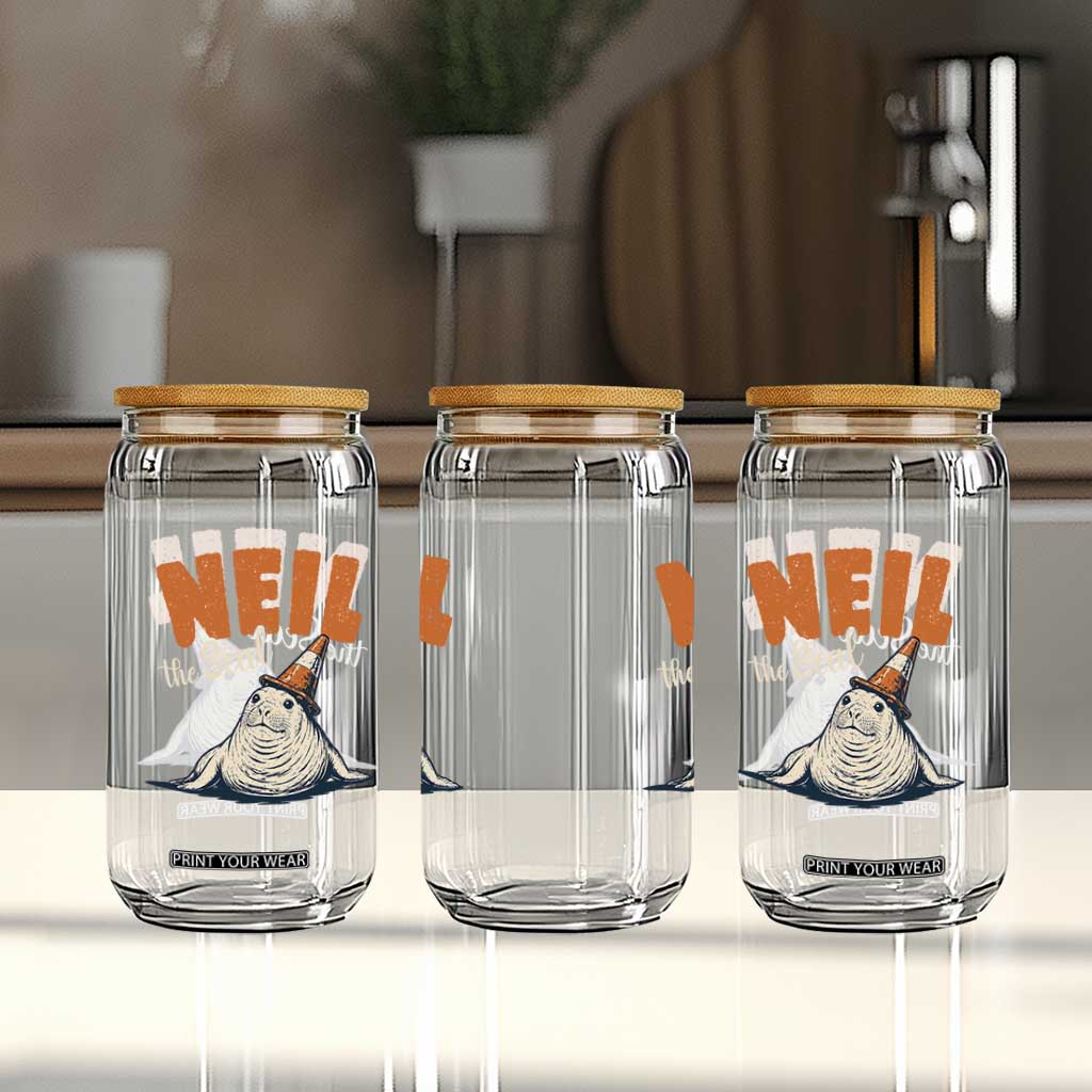 Vintage Neil the Seal Wearing Traffic Cone Hat Meme Glass Can Cute Retro Viral Chaotic Southern Elephant Seal TS02 Print Your Wear