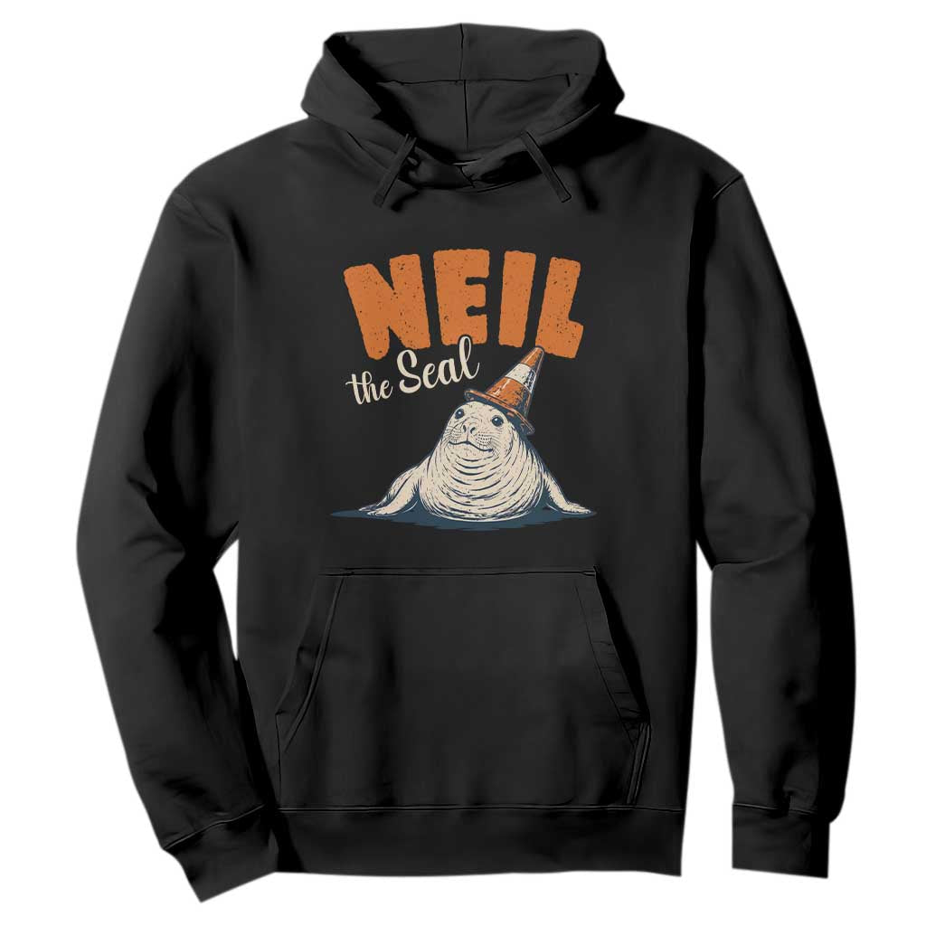 Vintage Neil the Seal Wearing Traffic Cone Hat Meme Hoodie Cute Retro Viral Chaotic Southern Elephant Seal TS02 Black Print Your Wear