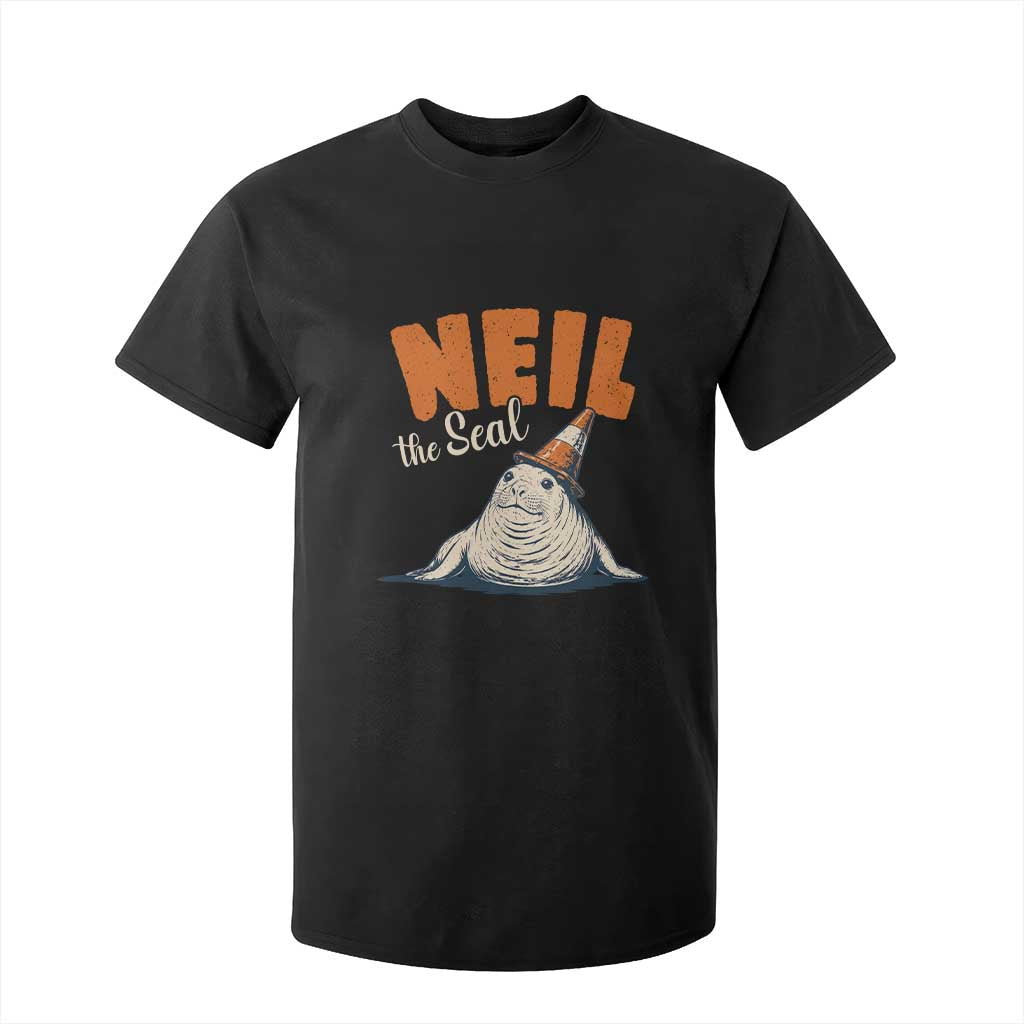 Vintage Neil the Seal Wearing Traffic Cone Hat Meme T Shirt For Kid Cute Retro Viral Chaotic Southern Elephant Seal TS02 Black Print Your Wear
