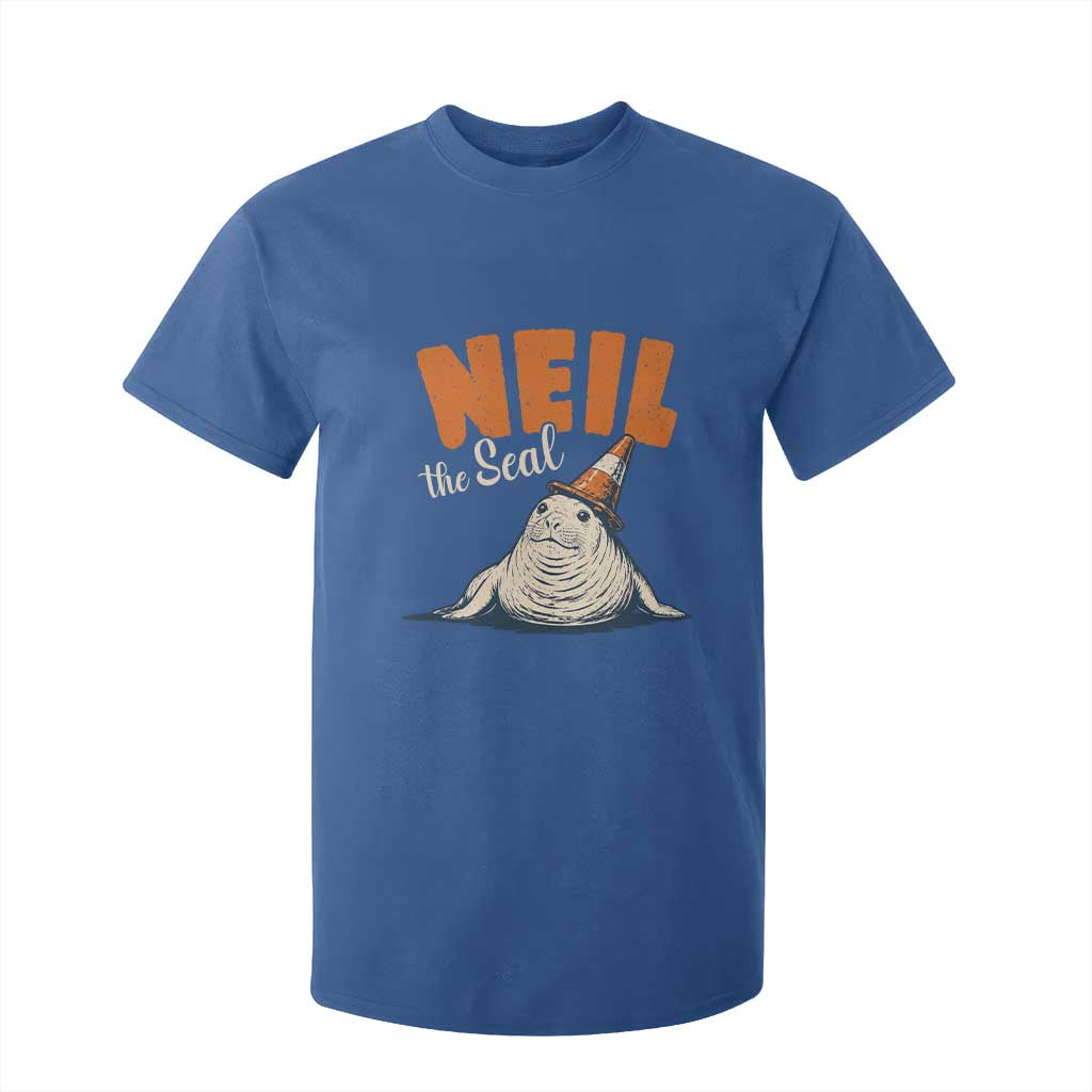 Vintage Neil the Seal Wearing Traffic Cone Hat Meme T Shirt For Kid Cute Retro Viral Chaotic Southern Elephant Seal TS02 Royal Blue Print Your Wear