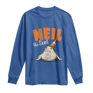 Vintage Neil the Seal Wearing Traffic Cone Hat Meme Long Sleeve Shirt Cute Retro Viral Chaotic Southern Elephant Seal TS02 Royal Blue Print Your Wear
