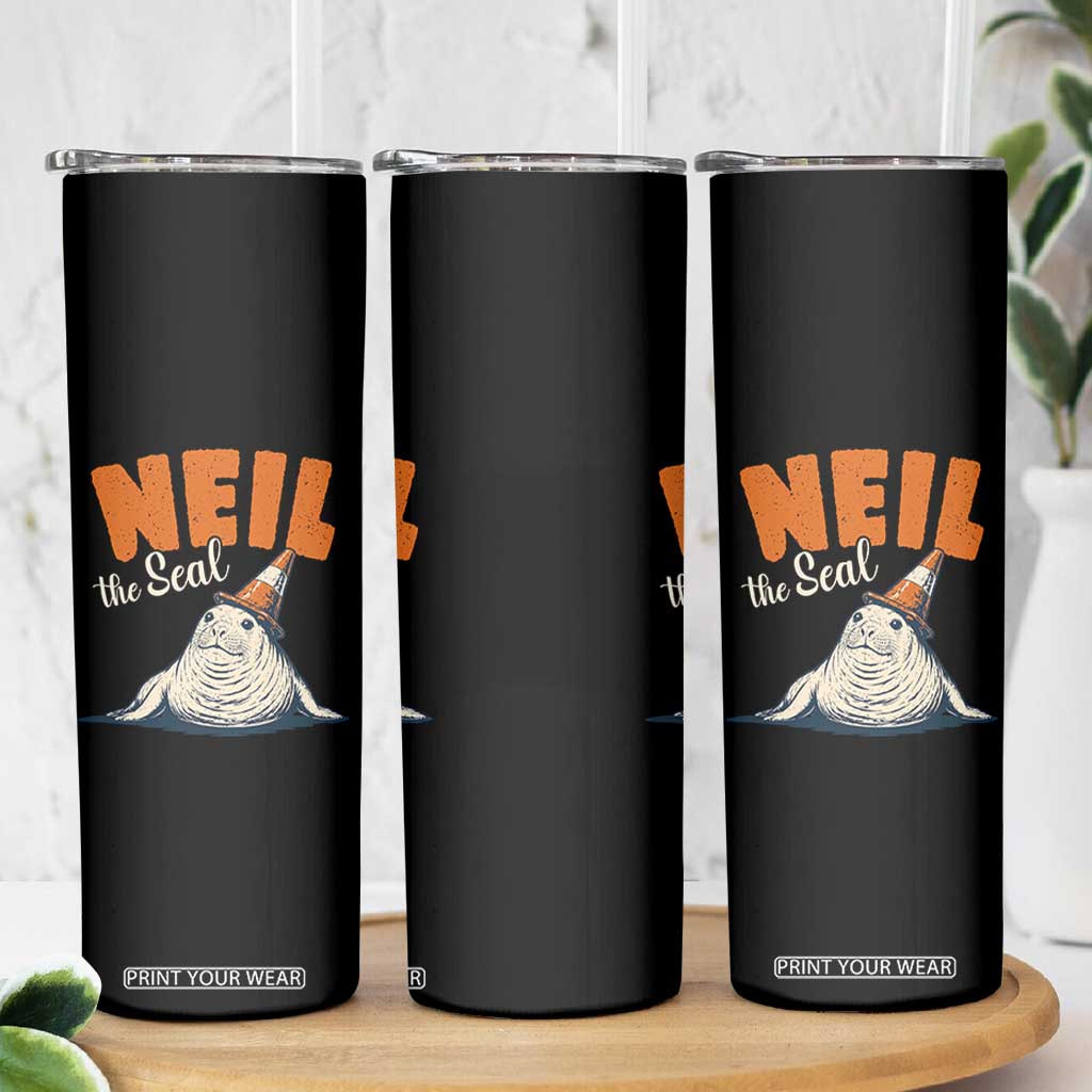 Vintage Neil the Seal Wearing Traffic Cone Hat Meme Skinny Tumbler Cute Retro Viral Chaotic Southern Elephant Seal TS02 Print Your Wear