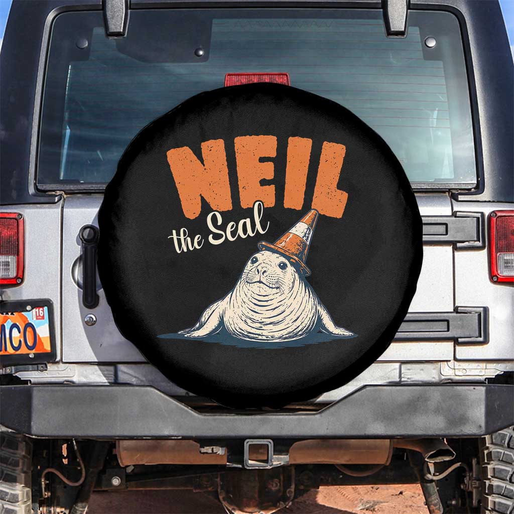 Vintage Neil the Seal Wearing Traffic Cone Hat Meme Spare Tire Cover Cute Retro Viral Chaotic Southern Elephant Seal TS02 No hole Black Print Your Wear