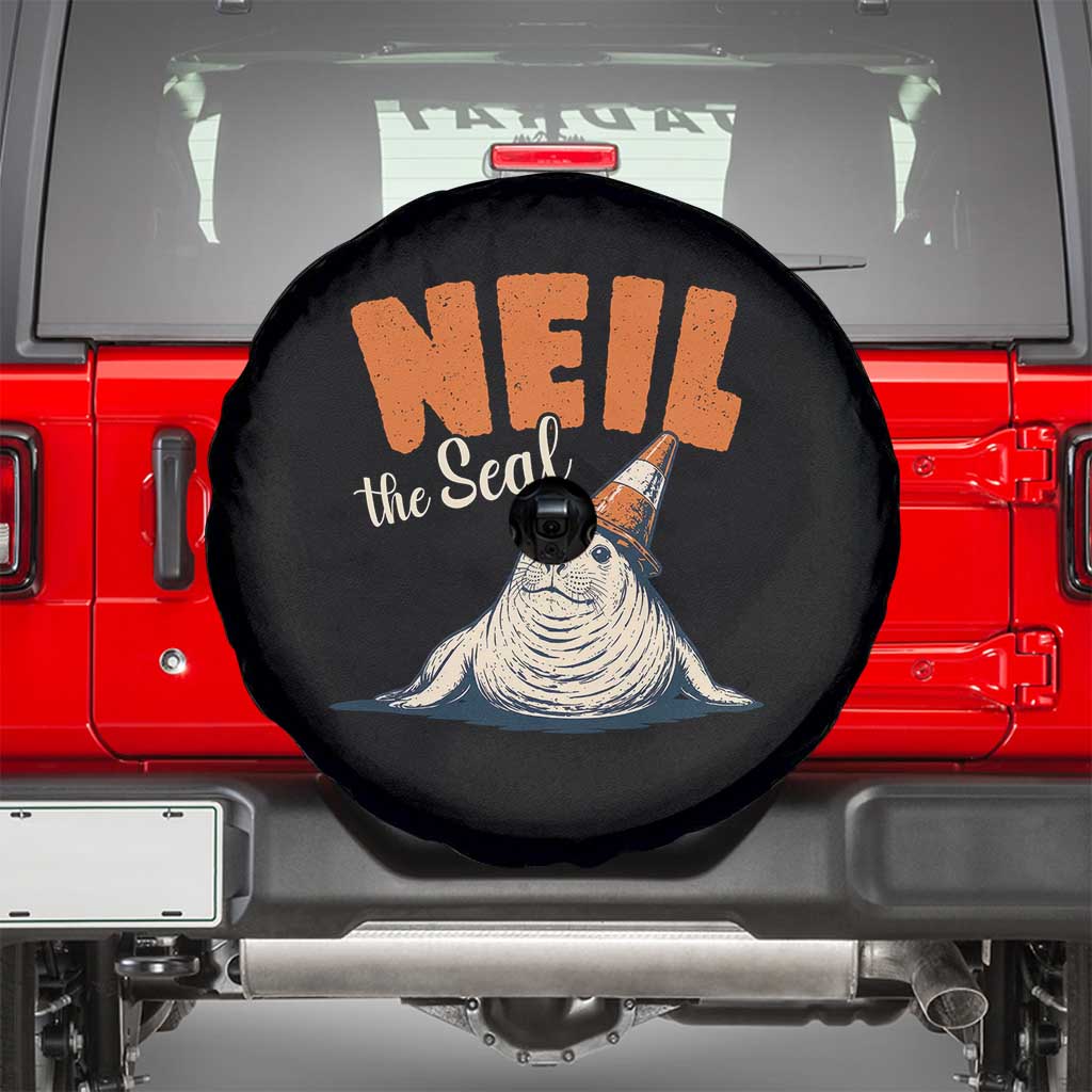 Vintage Neil the Seal Wearing Traffic Cone Hat Meme Spare Tire Cover Cute Retro Viral Chaotic Southern Elephant Seal TS02 Black Print Your Wear