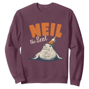 Vintage Neil the Seal Wearing Traffic Cone Hat Meme Sweatshirt Cute Retro Viral Chaotic Southern Elephant Seal TS02 Maroon Print Your Wear