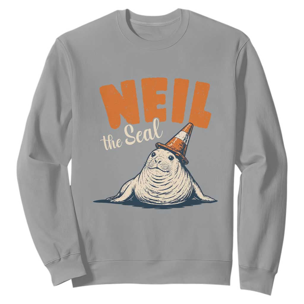 Vintage Neil the Seal Wearing Traffic Cone Hat Meme Sweatshirt Cute Retro Viral Chaotic Southern Elephant Seal TS02 Sport Gray Print Your Wear